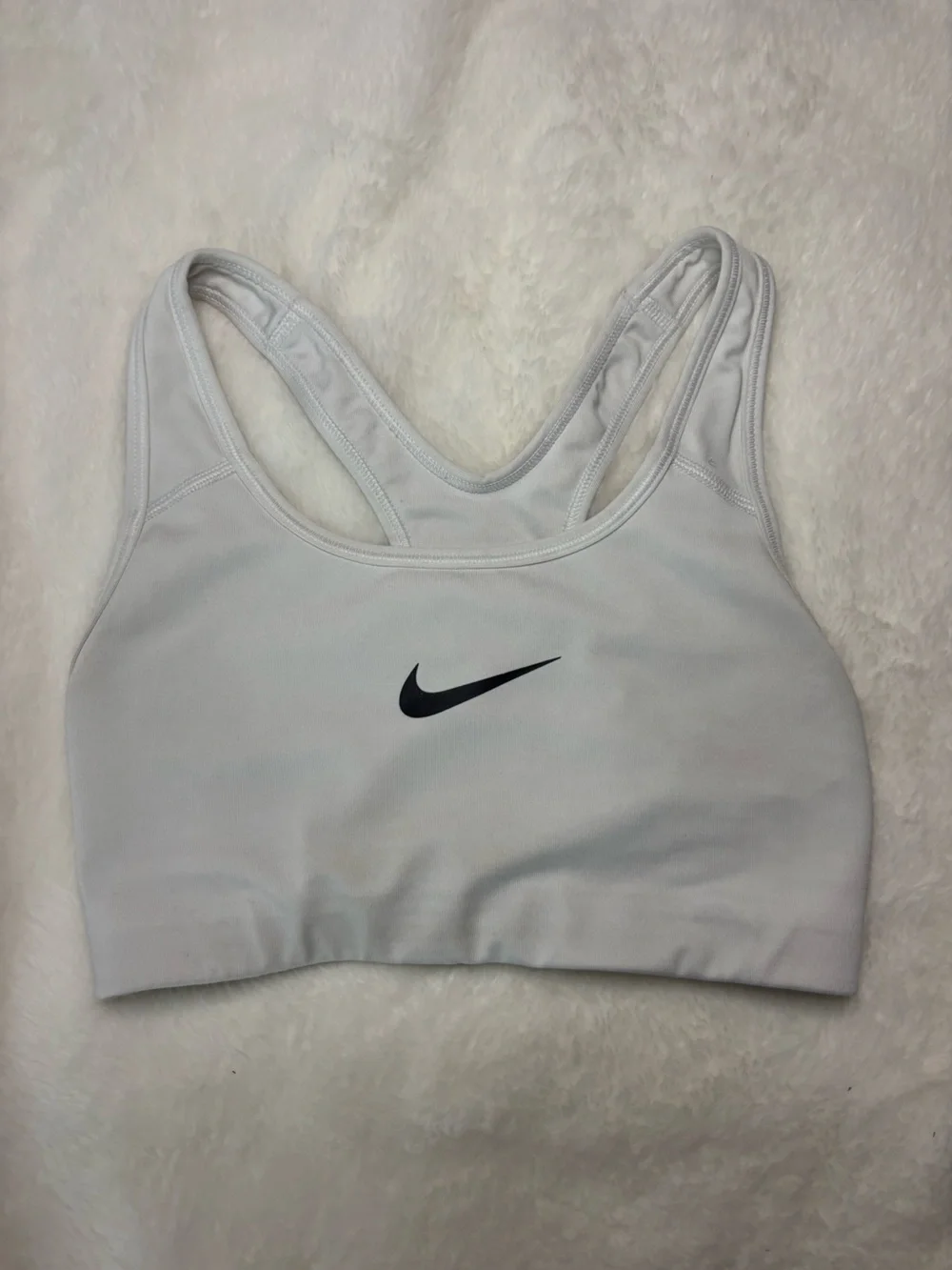 Nike White Racerback Sports Bra with Black Swoosh
